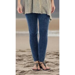 Jess & Jane Mineral Wash Leggings Small Blue Denim Look Stretch Pull On